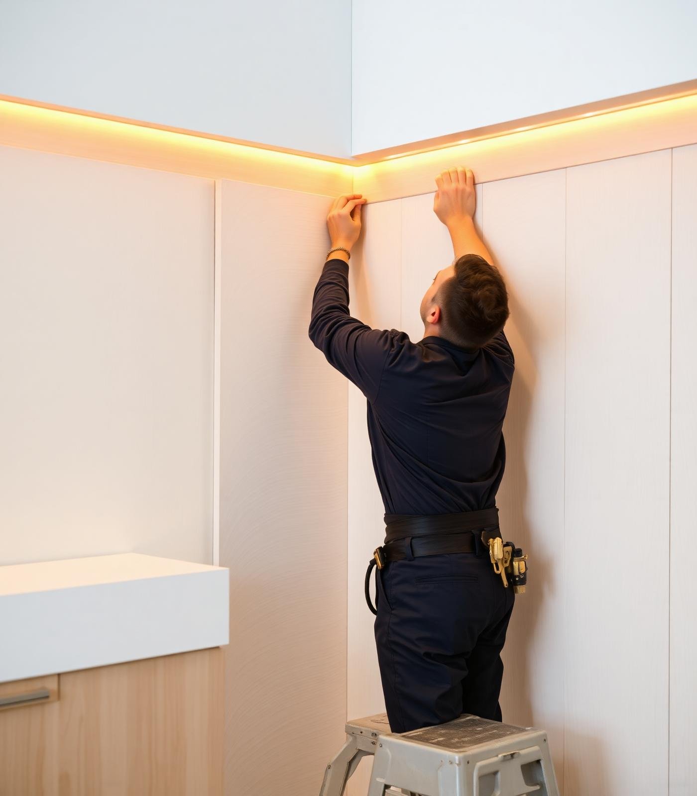 Kayal PVC craftsman installing wall panel